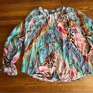 Tolani collection artsy boho top blouse L India whimsy fairy